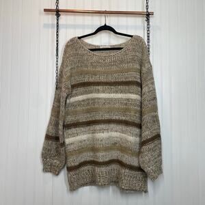 Saints & Hearts Women’s Tan Acrylic Round Neck Knitted Tunic Sweater Dress Sz L